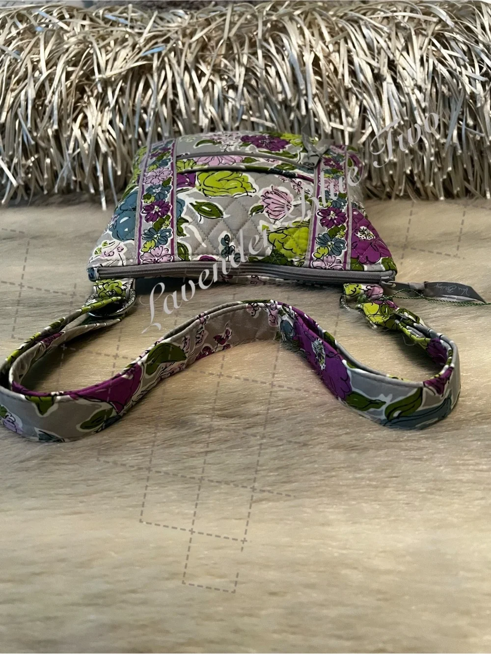 VERA BRADLEY Watercolor 2011 Zipper Hipster Crossbody Purple Green Floral Y2K